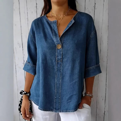 Women's Casual Denim Cotton Button-Up Shirt