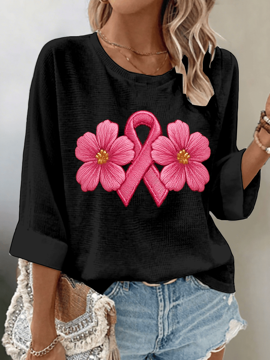 Women's Breast Cancer Awareness Print 3/4 Sleeve T-Shirt