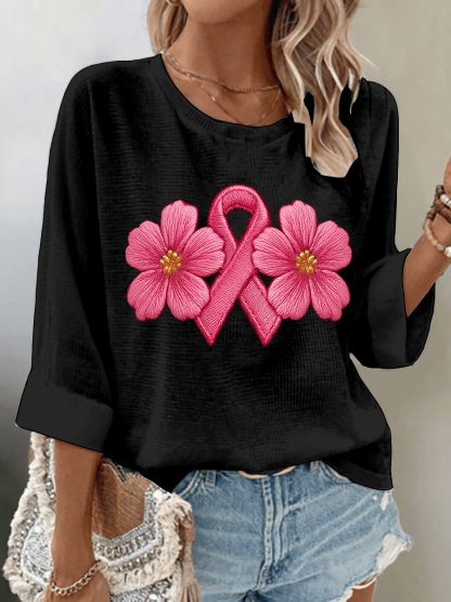 Women's Breast Cancer Awareness Print 3/4 Sleeve T-Shirt