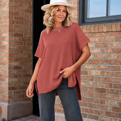 Women’s Loose Short Sleeve Knit Top – Soft, Breathable & Versatile for Daily Casual