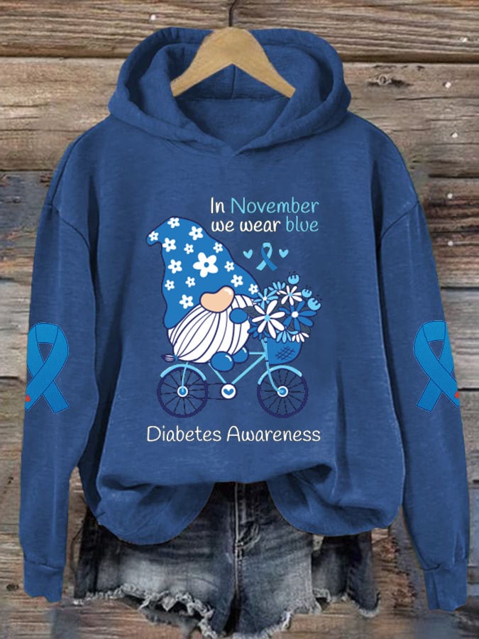 Women's In November We Wear Blue Diabetes Awareness Print Hoodie
