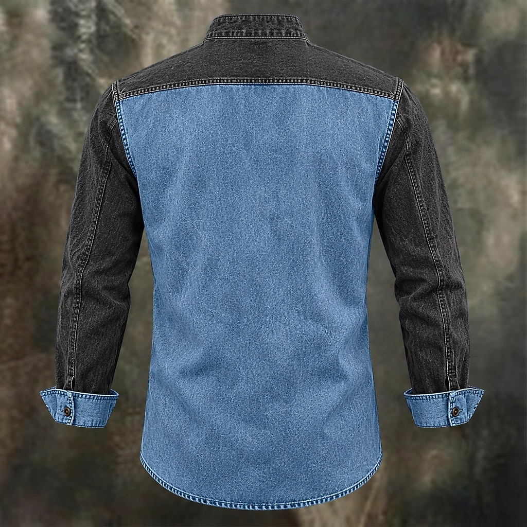 Men Shirt Garment Dyed Acid Wash Shirt Blue Wine Green khaki Long Sleeve Plain Mandarin Collar Casual Daily Pocket Clothing Apparel Elegant Vintage Fashion Casual 2026 - $35.99 –P3
