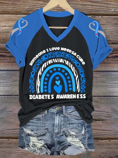 Women's Someone I Love Needs A Cure Diabetes Awareness V-Neck Tee