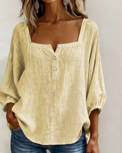 Pink Square-Neck Half-Button Shirt