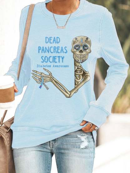 Diabetes Awareness Dead Pancreas Society Print Sweatshirt