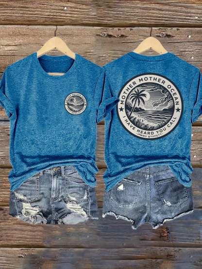 Retro Mother, Mother Ocean, I Have Heard You Call Print T-Shirt