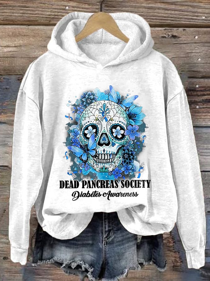 Women's Dead Pancreas Society Diabetes Awareness Print Casual Hoodie