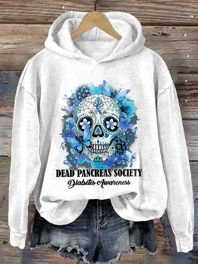 Women's Dead Pancreas Society Diabetes Awareness Print Casual Hoodie
