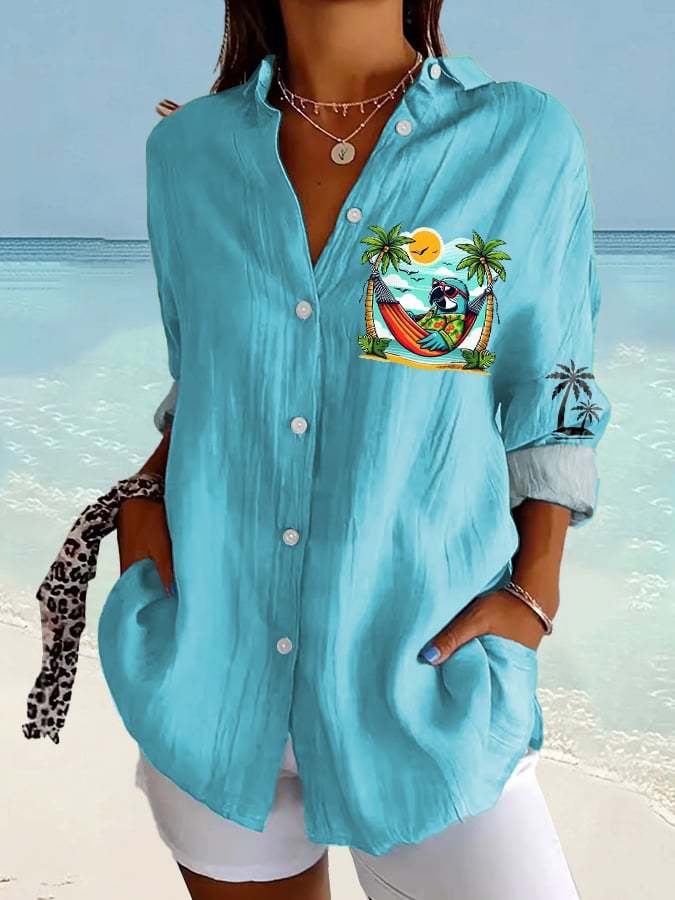 Women's Retro I‘m Retired Resort Hawaiian Print Casual Shirt
