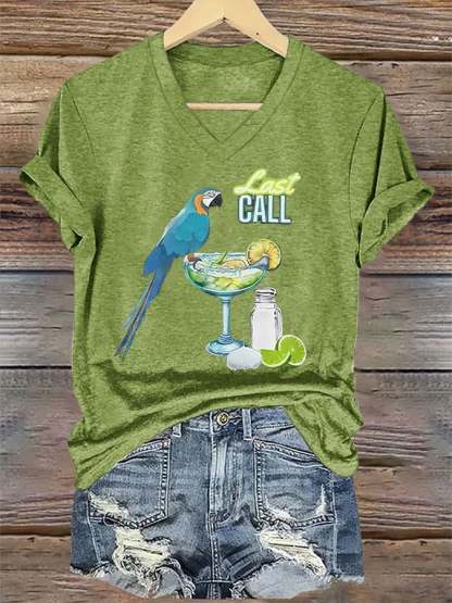 Women's Retro Parrot Margarita Print T-Shirt
