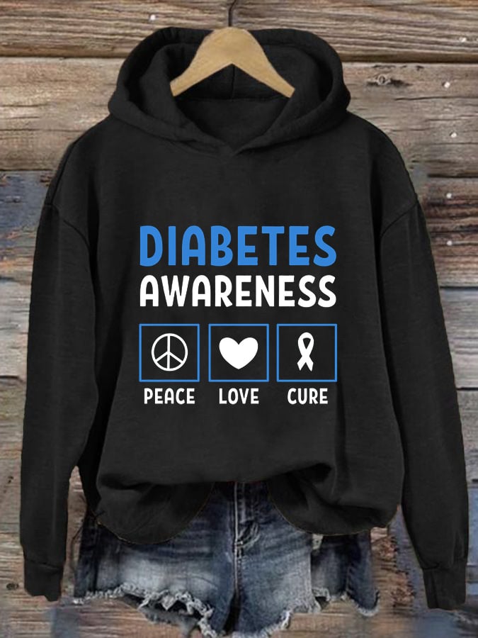 Women's Diabetic Awareness Printed Casual Hoodie