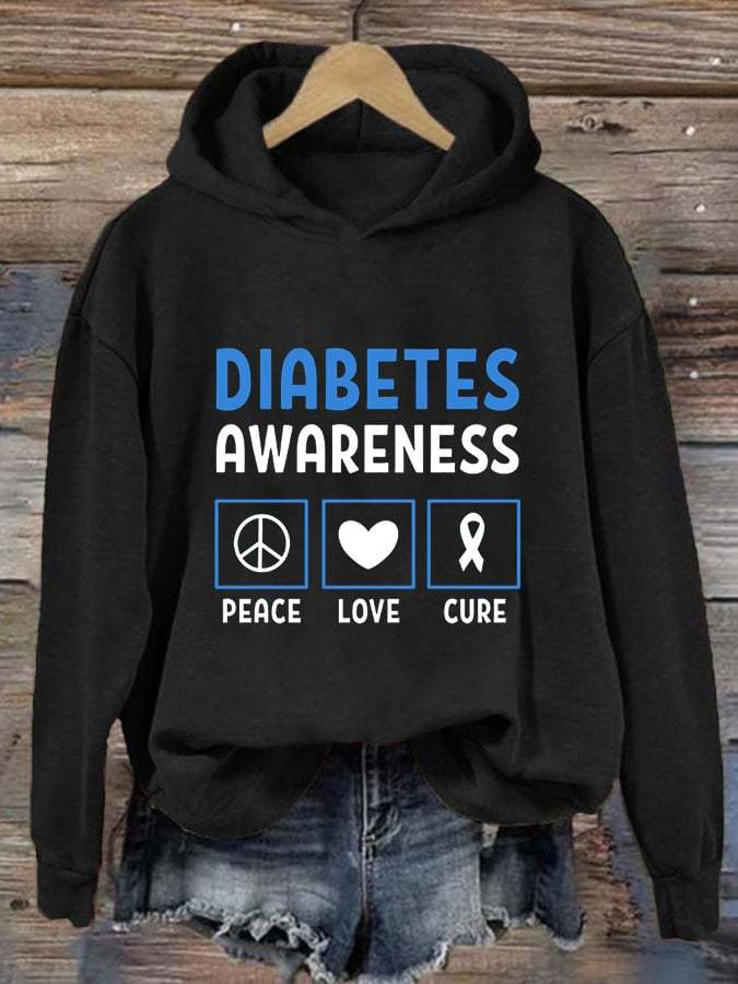 Women's Diabetic Awareness Printed Casual Hoodie