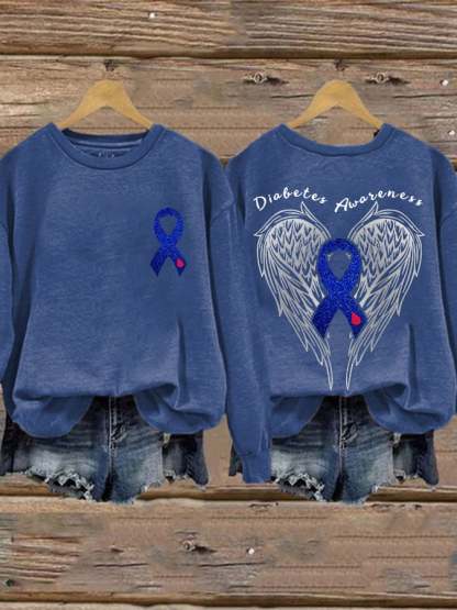 Retro Diabetes Awareness Wings Angel Blue Ribbon Print Sweatshirt
