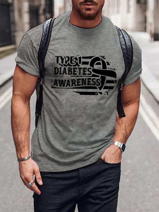 Men's Type-1 Diabetes Awareness Flag Print Casual Tee