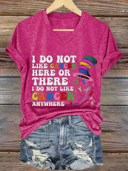❤️Warm Gift❤️Women's I Do Not Like Cancer Here Or There Printed Casual V-Neck T-Shirt