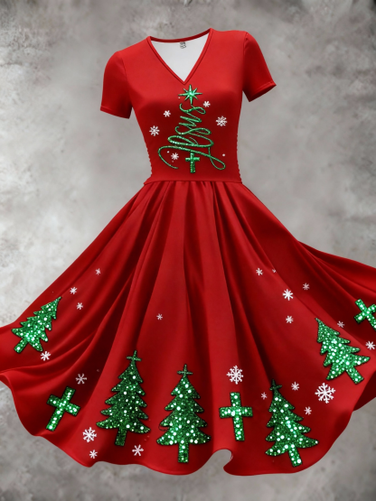 Women's Christmas Santa Claus Art Print Casual Dress