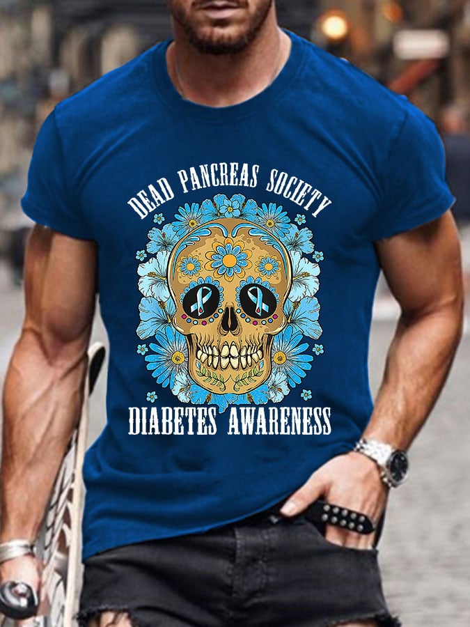 Men's Casual Diabetes Awareness Dead Pancreas Society Printed Short Sleeve T-Shirt