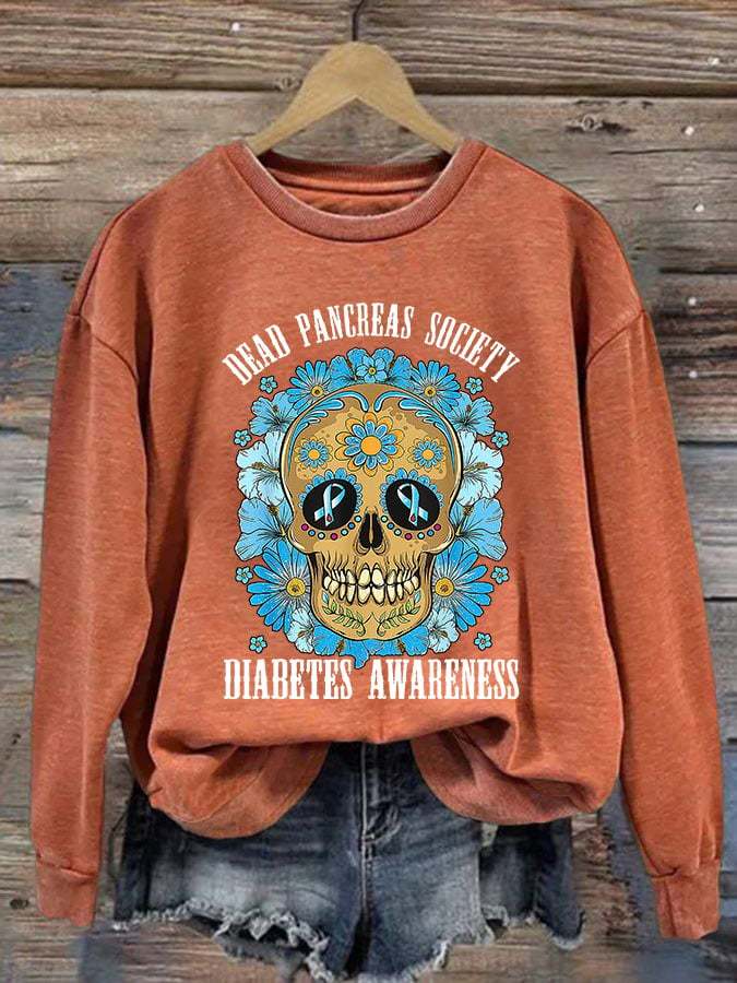Women's Casual Diabetes Awareness Printed Long Sleeve Sweatshirt