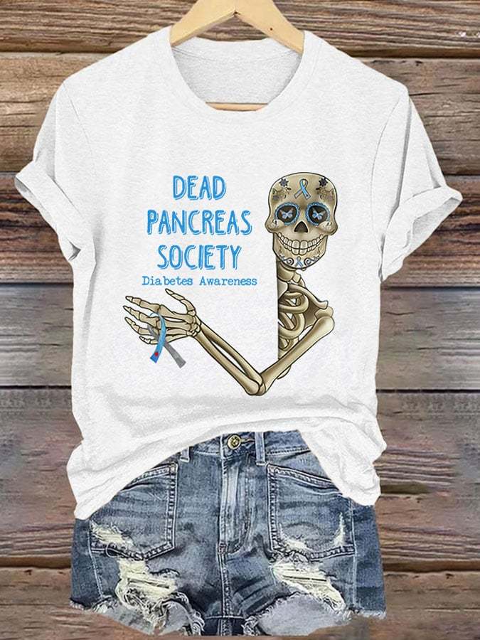 Retro Diabetes Awareness Dead Pancreas Society Print T-Shirt