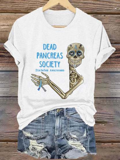 Retro Diabetes Awareness Dead Pancreas Society Print T-Shirt