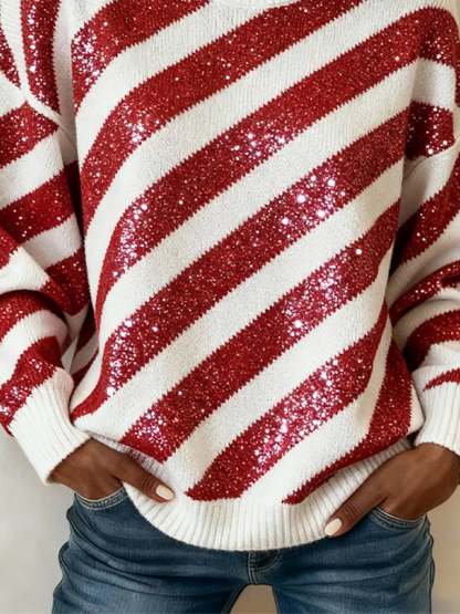 Women's Crew Neck Color Block Shimmering Sweatshirt