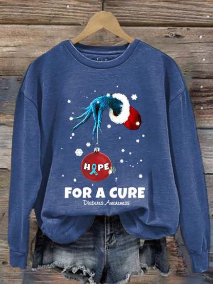 Women's Christmas Hope For A Cure Diabetes Awareness Print Long Sleeve Sweatshirt