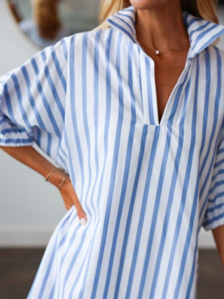 Casual Loose Striped Blue Dress