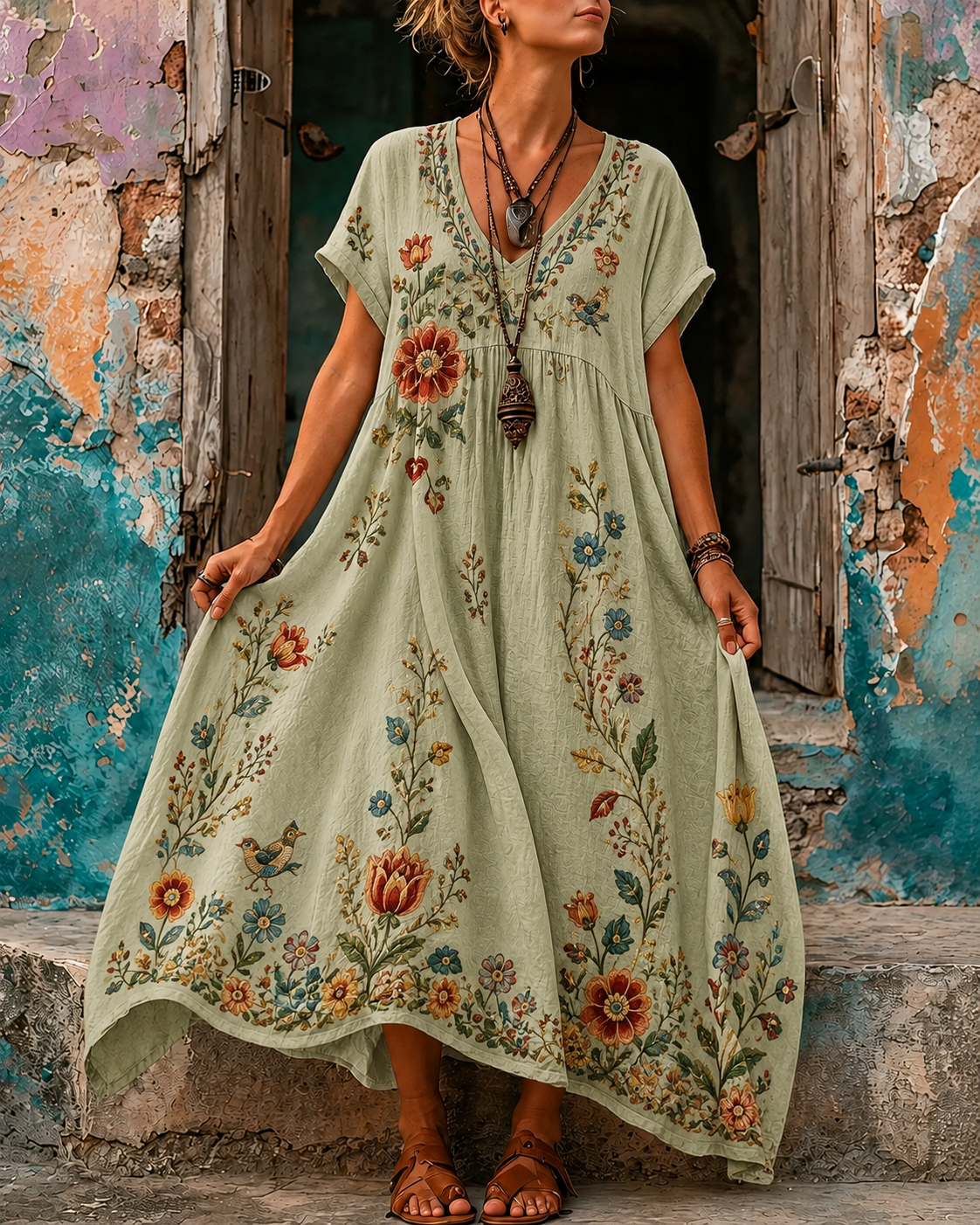 Women's Vacation Casual Boho Foral Sunny Beach Maxi Dress