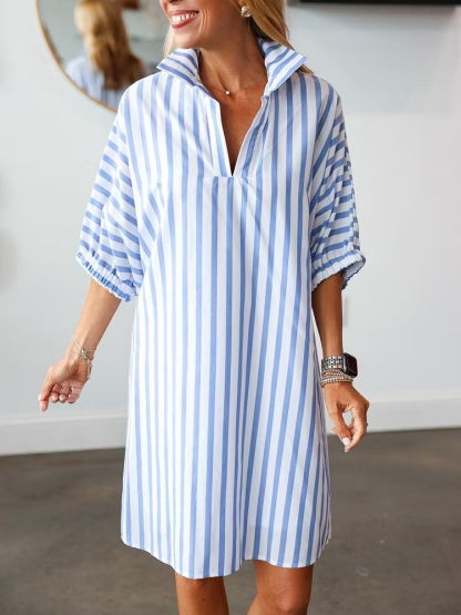Casual Loose Striped Blue Dress