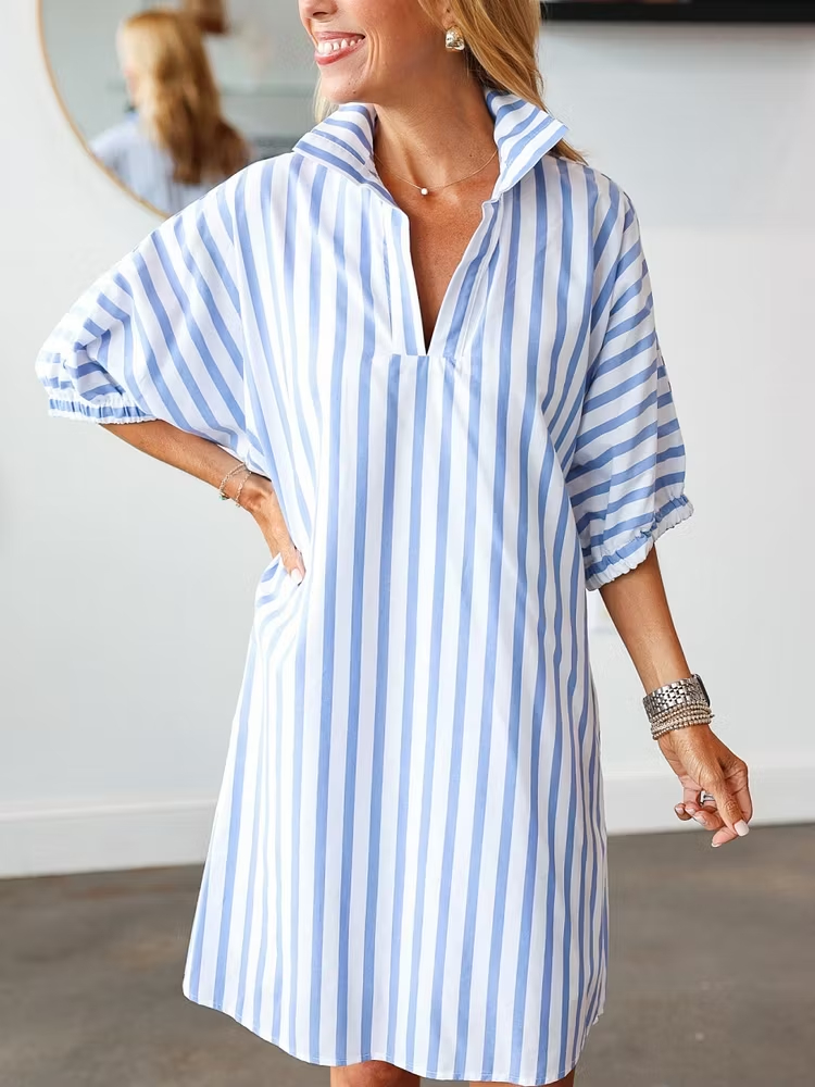 Casual Loose Striped Blue Dress