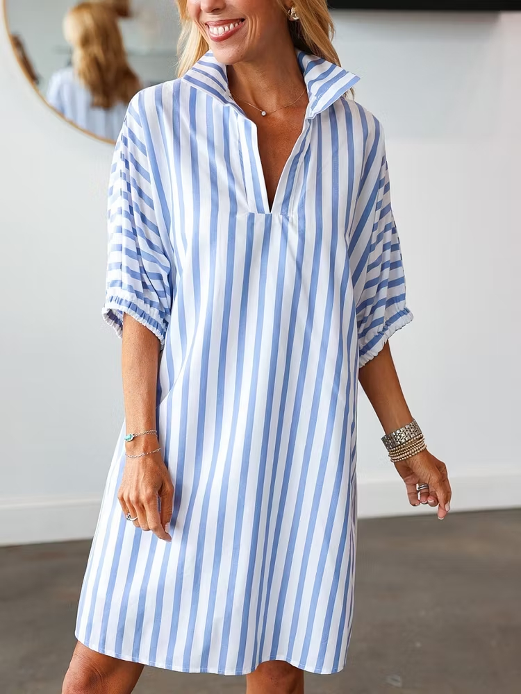 Casual Loose Striped Blue Dress