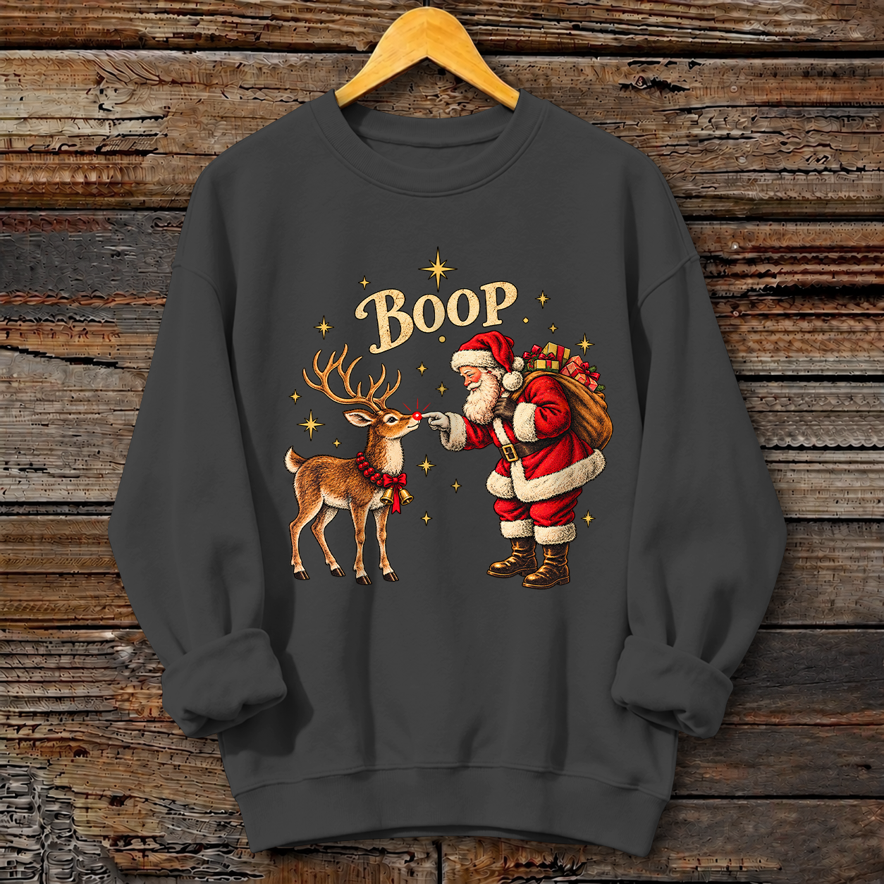 Santa Boop Reindeer Print Crewneck Sweatshirt
