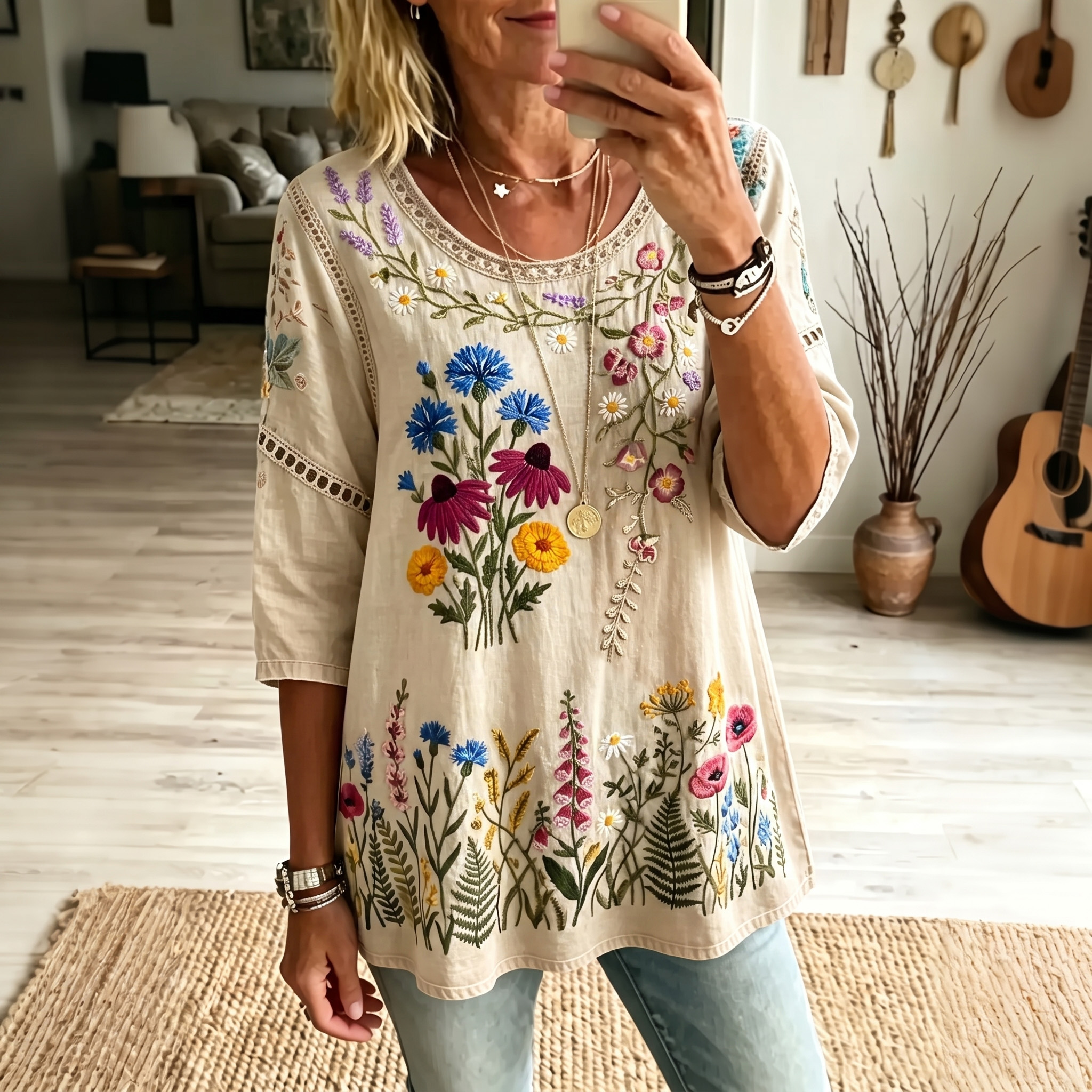 Retro Boho Forlal Print Blouse