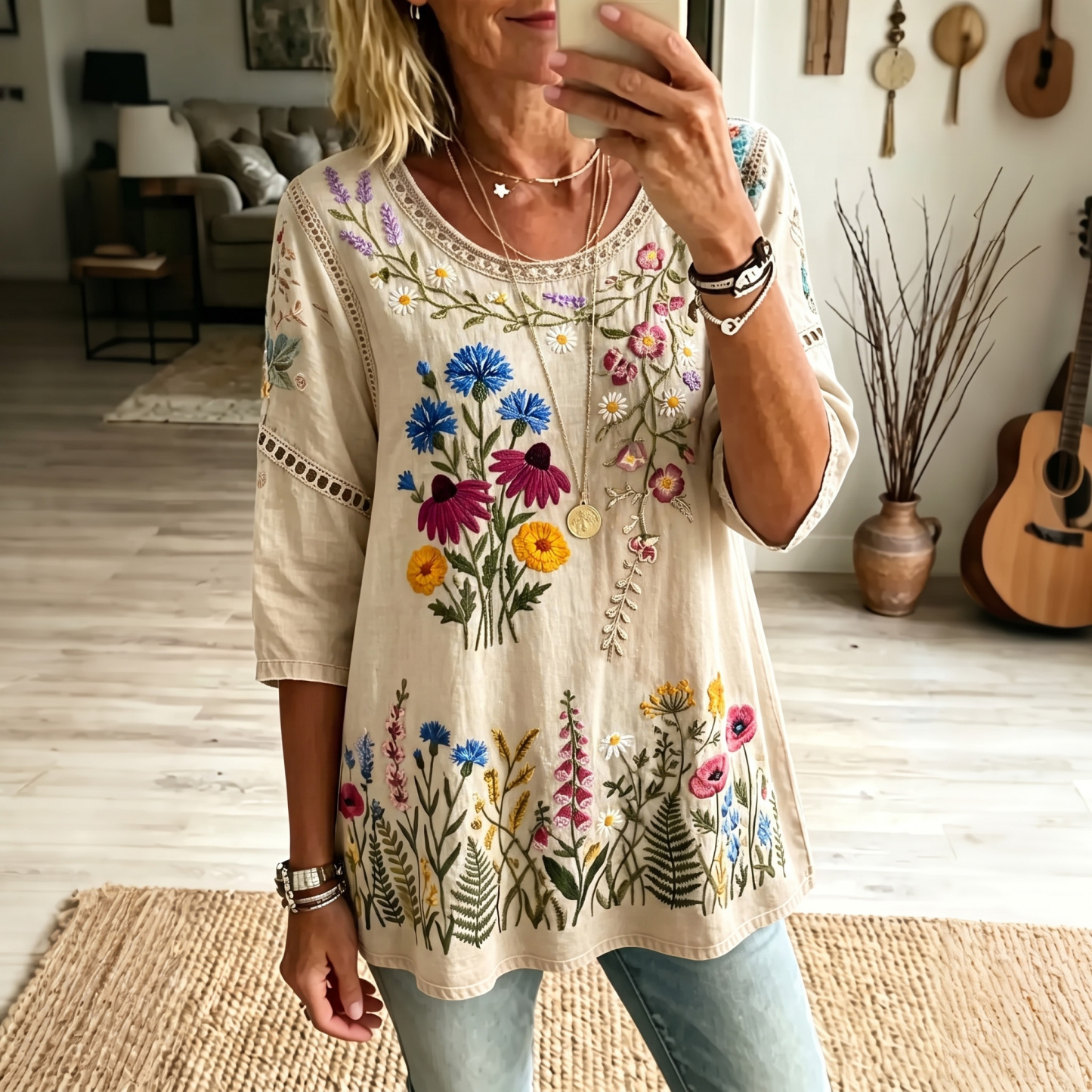 Retro Boho Forlal Print Blouse
