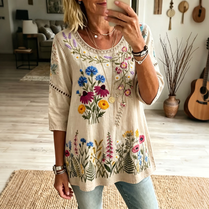 Retro Boho Forlal Print Blouse