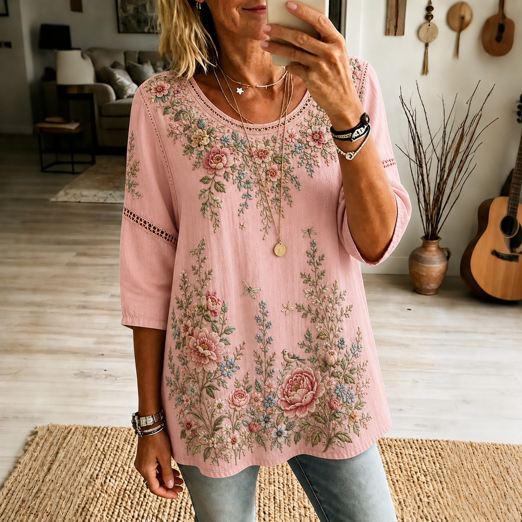 Women's Vintage Foral Print Blouse