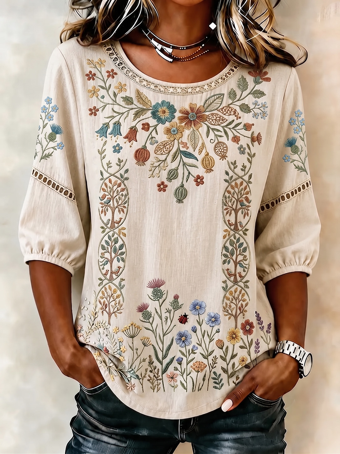 Women's Retro Foral Print Blouse