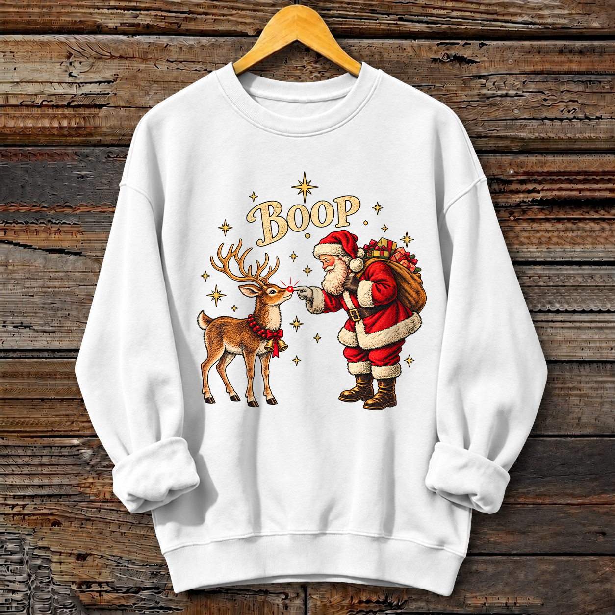 Santa Boop Reindeer Print Crewneck Sweatshirt