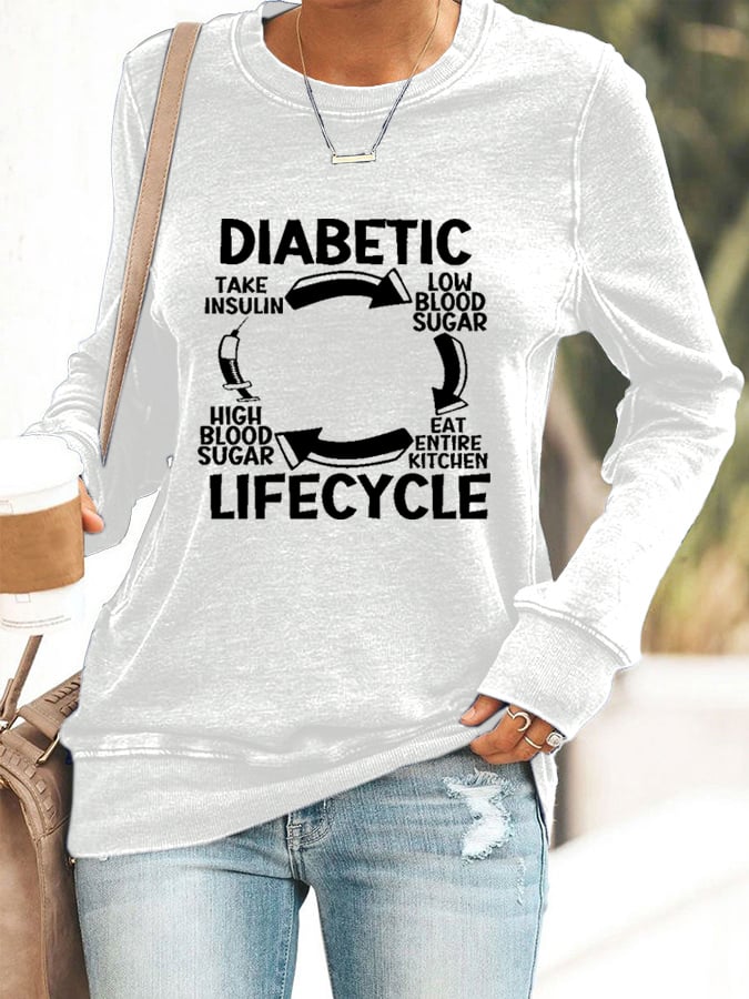 Women's Diabetic Life Cycle Diabetes Support Awareness Print Casual Sweatshirt