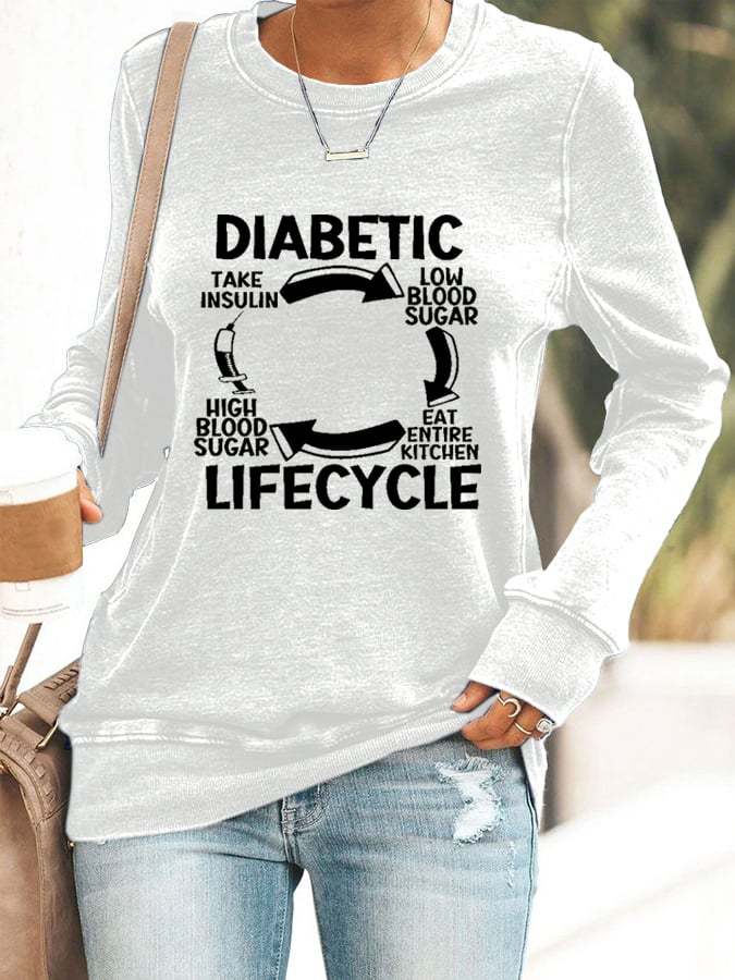 Women's Diabetic Life Cycle Diabetes Support Awareness Print Casual Sweatshirt