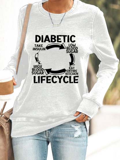 Women's Diabetic Life Cycle Diabetes Support Awareness Print Casual Sweatshirt