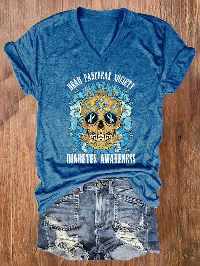 Women's Casual Diabetes Awareness Printed Short Sleeve T-Shirt