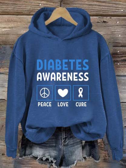 Women's Diabetic Awareness Printed Casual Hoodie