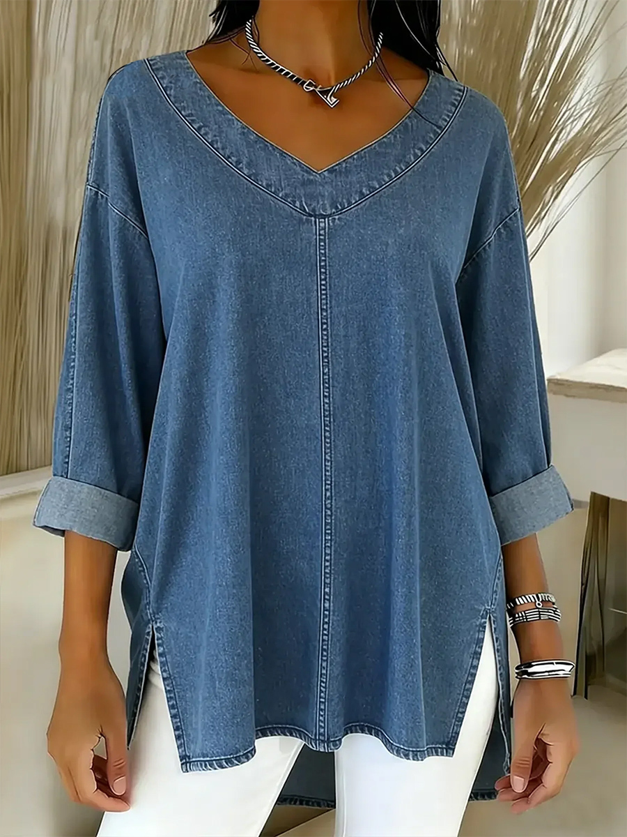 Women's Casual Washed Denim Cotton Top