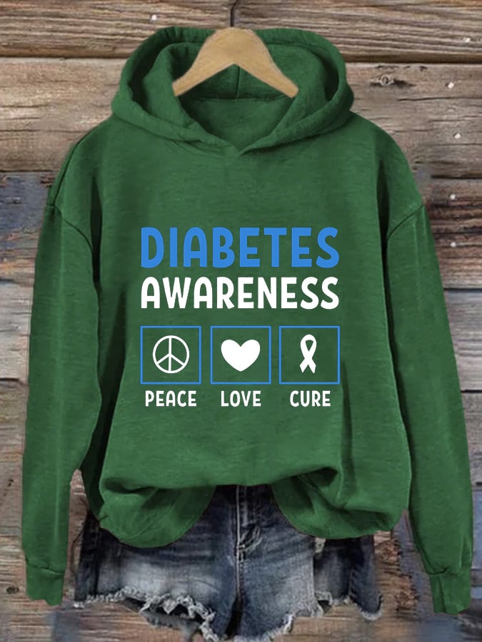 Women's Diabetic Awareness Printed Casual Hoodie