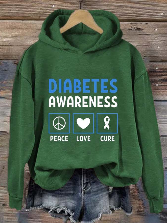 Women's Diabetic Awareness Printed Casual Hoodie