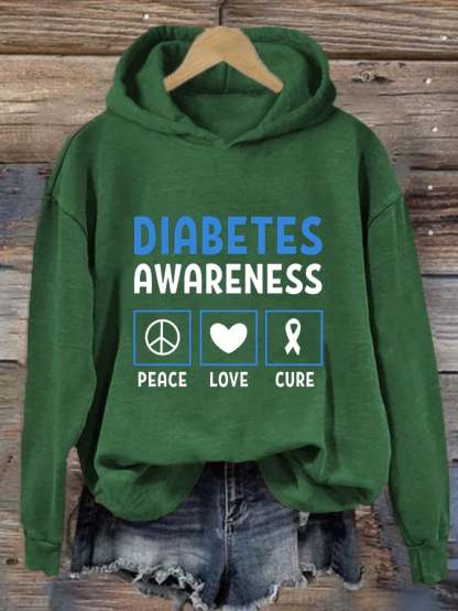 Women's Diabetic Awareness Printed Casual Hoodie