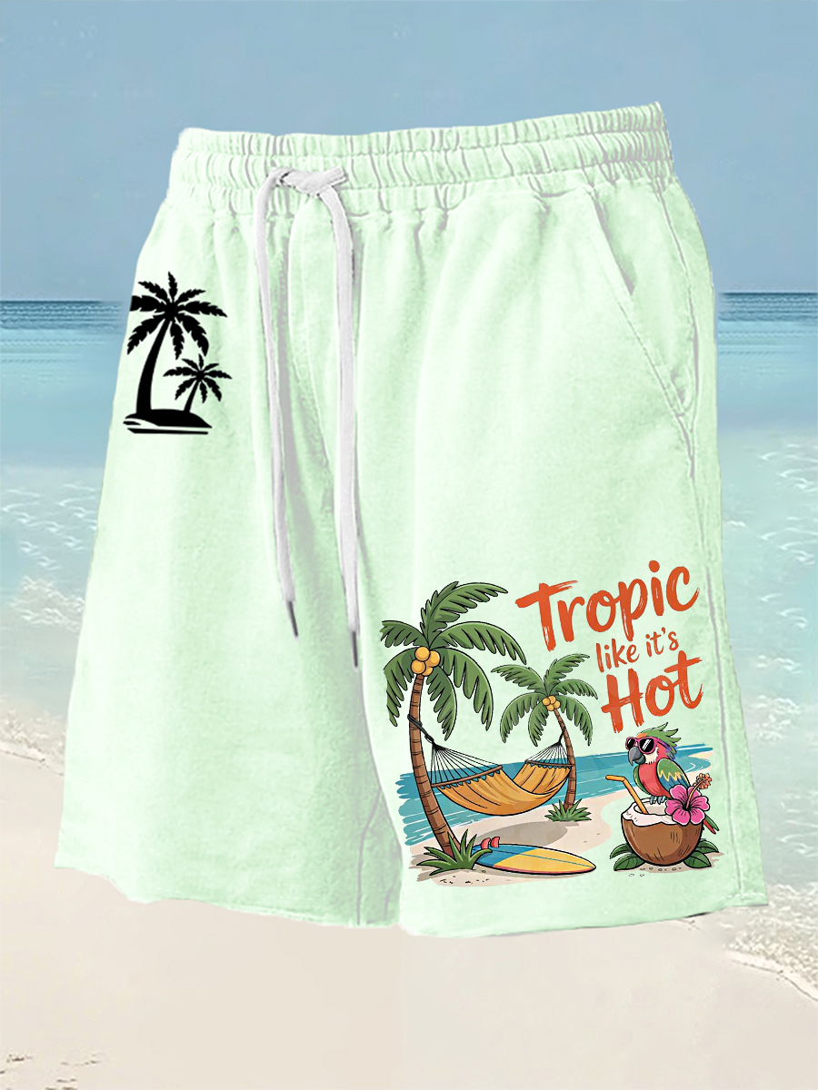 Men's Tropic Like It's Hot Beach Vacation Parrot Print Casual Shorts