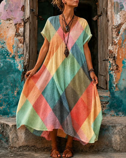 Casual Vacation Retro Geometric Print Maxi Dress