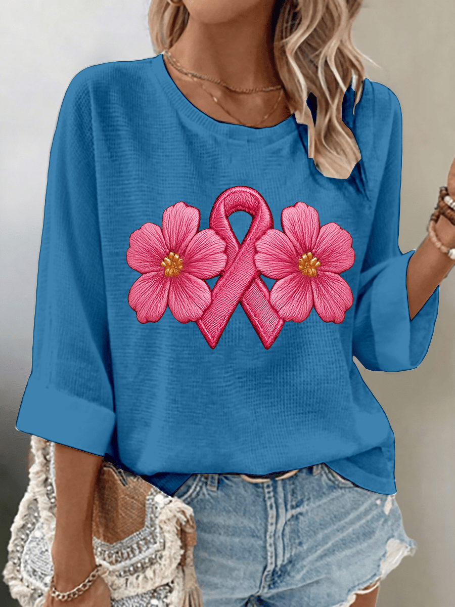 Women's Breast Cancer Awareness Print 3/4 Sleeve T-Shirt
